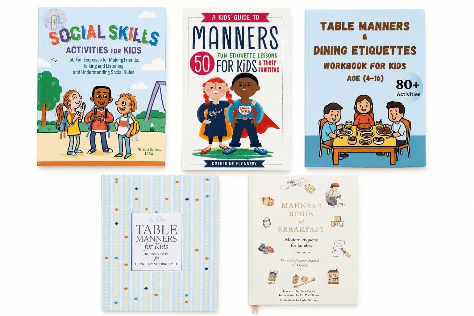A collection of children's books about manners, table etiquette, and social skills